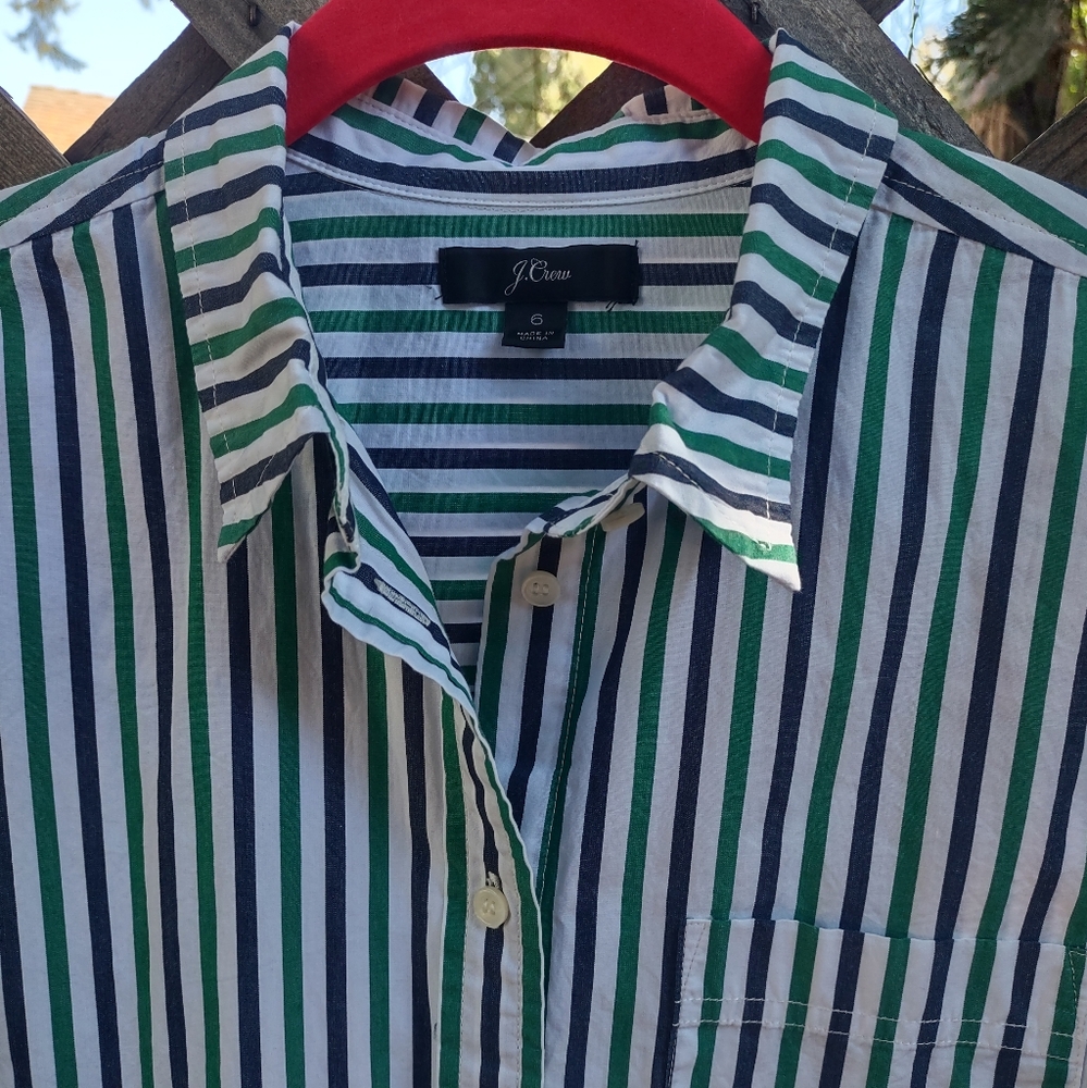 J Crew Green and White Striped Shirt - Picture 3 of 10